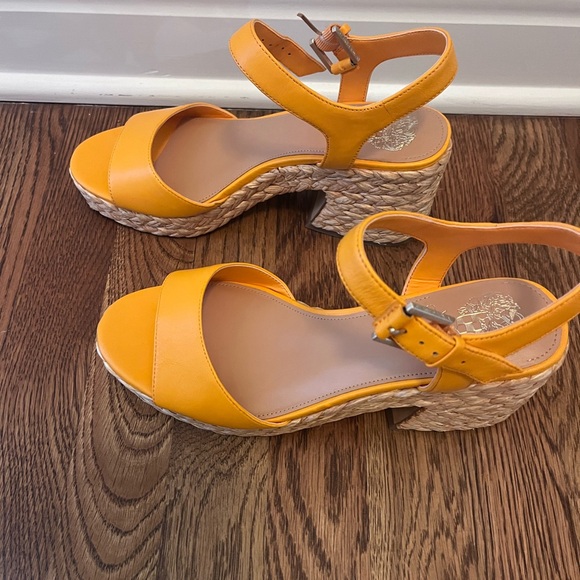 Vince Camuto Ranneli Leather Raffia Block Heel Espadrille Orange . Size 8.5 - Picture 15 of 16